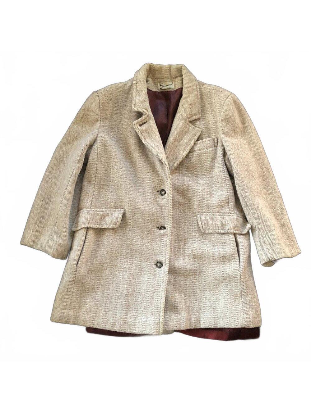Sherwood Vintage Beige Herringbone Wool Blazer Jacket Made in USA